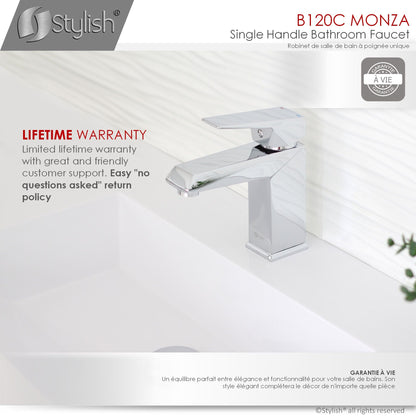 Stylish Monza Single Handle 6.5" Bathroom Faucet for Single Hole Brass Basin Mixer Tap, Polished Chrome Finish B-120C