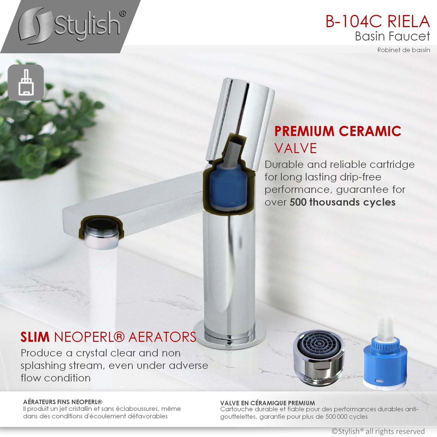 Stylish Riela 7" Single Handle Modern Bathroom Basin Faucet in Polished Chrome Finish B-104C