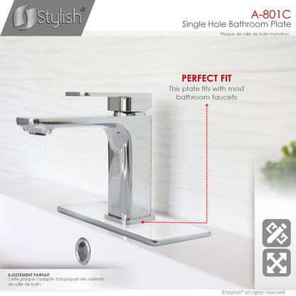 Stylish Single Hole Bathroom Faucet Plate in Polished Chrome Finish A-801C