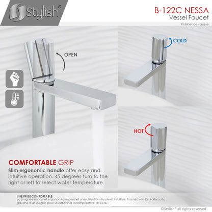 Stylish Nessa 12.5" Single Handle Bathroom Vessel Faucet, Polished Chrome Finish B-122C