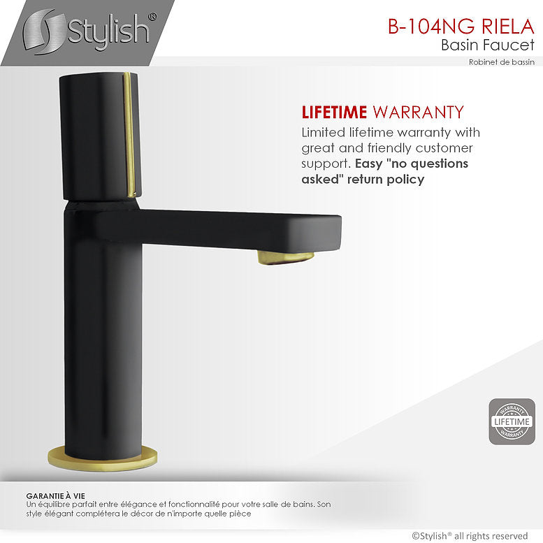 Stylish Single Handle Modern Bathroom Basin Sink Faucet in Matte Black with Gold accents Finish B-104NG