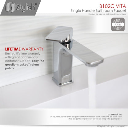 Stylish Vita Single Handle 6" Bathroom Faucet for Single Hole Brass Basin Mixer Tap, Polished Chrome Finish B-102C