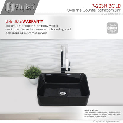 Stylish Bold 18.75" x 14.5" Rectangular Vessel Bathroom Sink Black P-223N