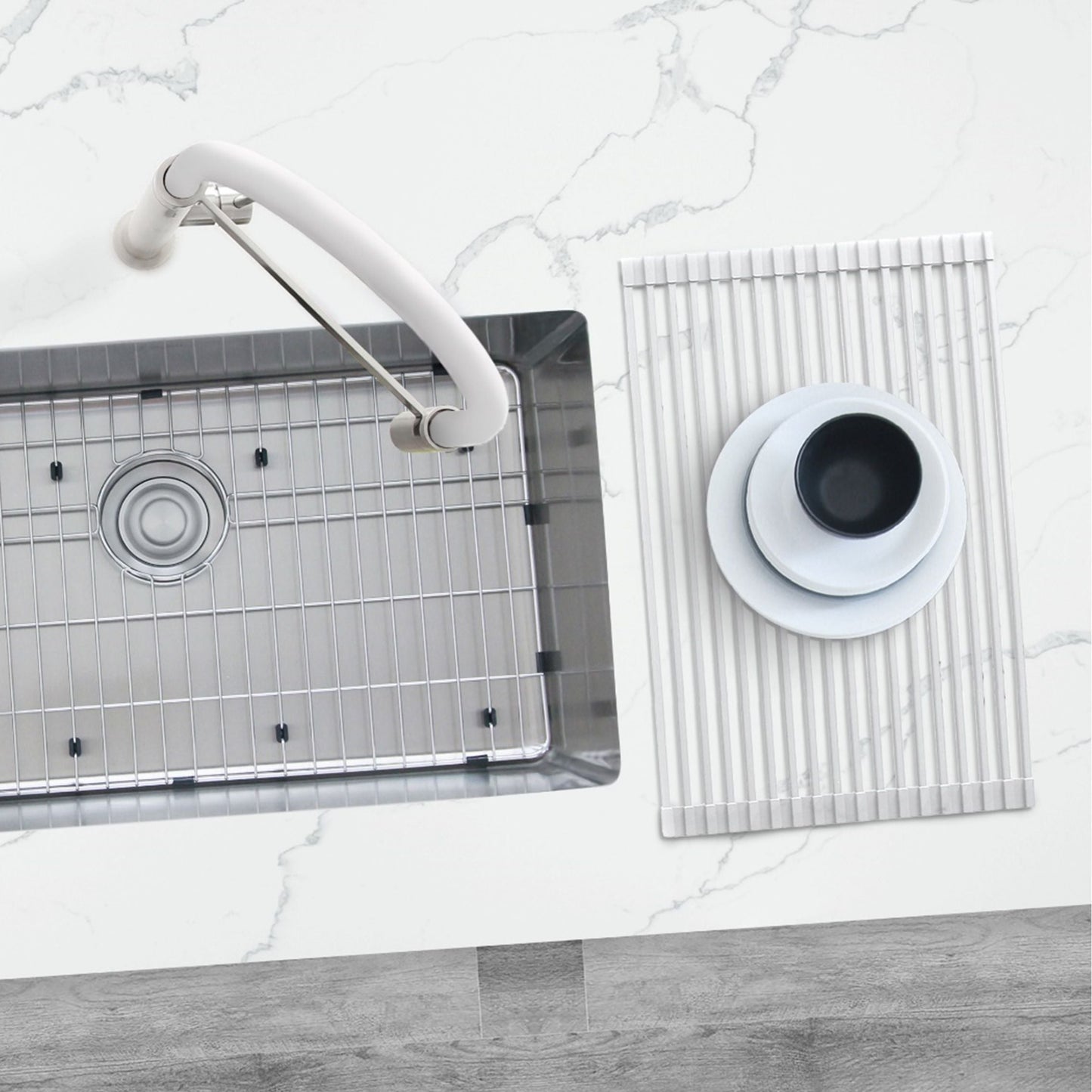 Stylish 20" Over the Sink Roll-up Drying Rack White A-900WH