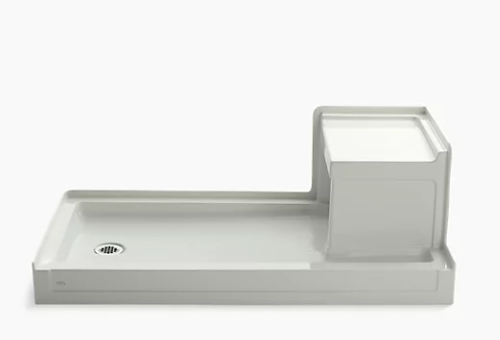 Kohler Tresham 60" x 32" single threshold left-hand drain shower base with integral right-hand seat - Dune