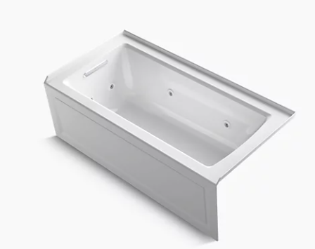 Kohler Archer 60" x 30" three-side integral flange whirlpool bath with left-hand drain, heater, and Comfort Depth design - White