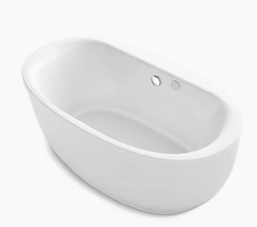 Kohler Sunstruck 65-1/2" x 35-1/2" freestanding Heated BubbleMassage air bath with Bask heated surface and fluted shroud - White