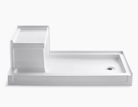 Kohler Tresham 60" x 32" single threshold right-hand drain shower base with integral left-hand seat - White