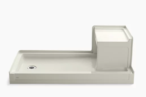 Kohler Tresham 60" x 32" single threshold left-hand drain shower base with integral right-hand seat - Biscuit