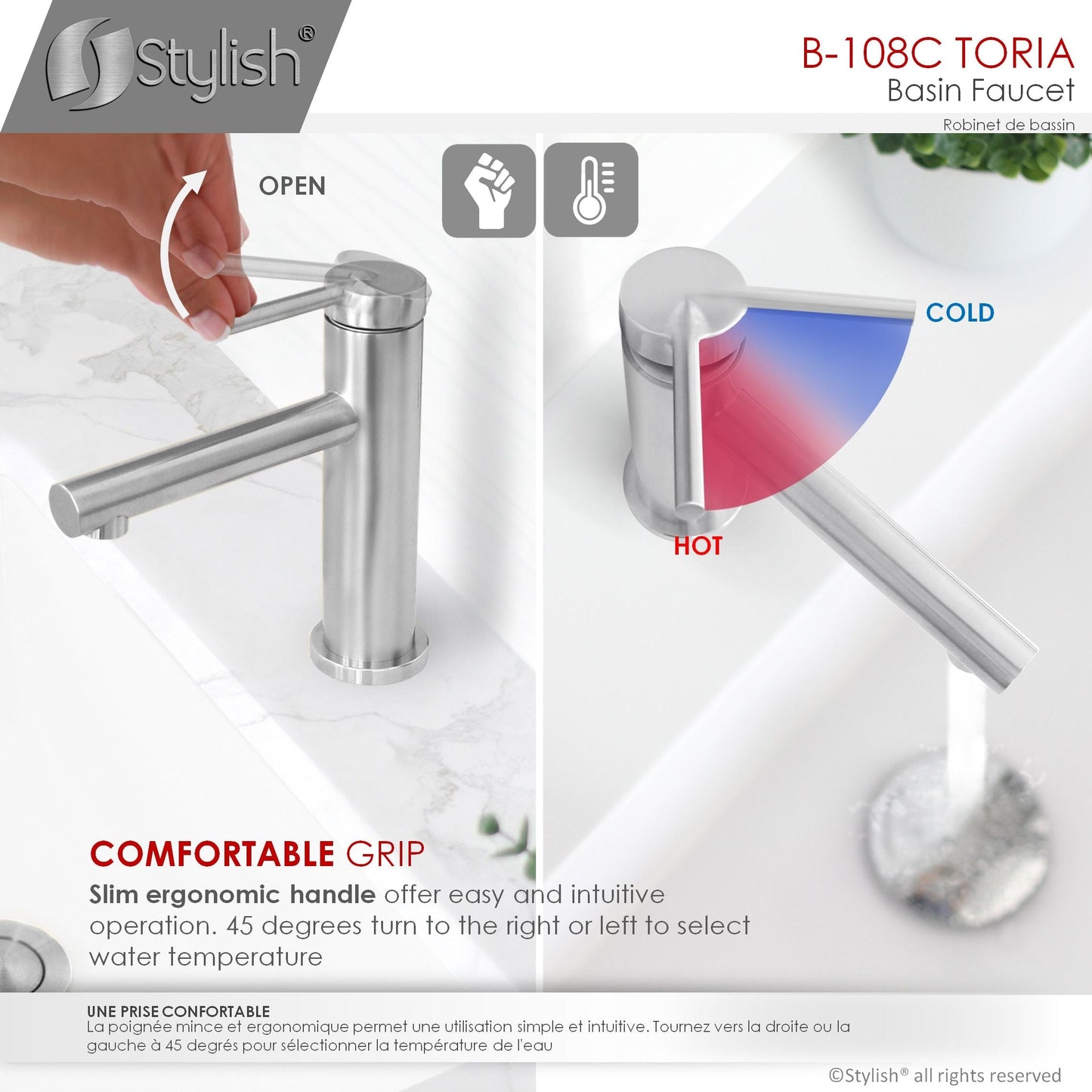 Stylish Toria 6" Single Handle Basin Bathroom Faucet in Stainless Steel Finish B-108S
