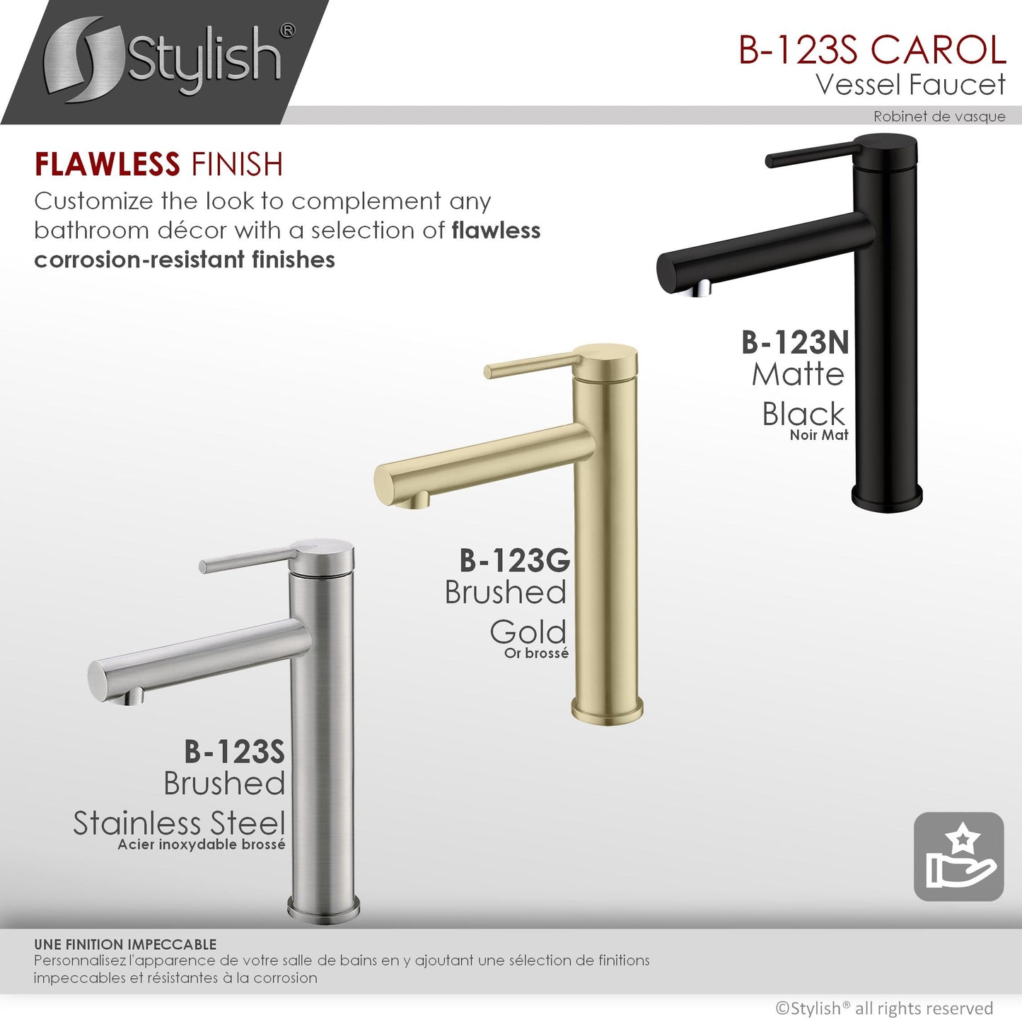 Stylish Carol 11.62" Bathroom Vessel Faucet Single Handle Brushed Stainless Steel Finish B-123S