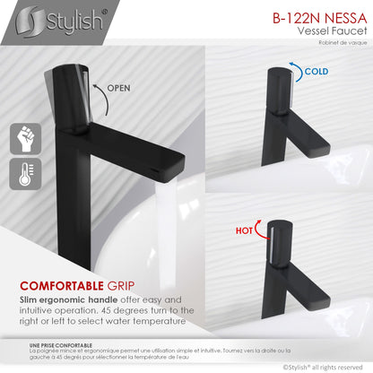 Stylish Nessa Single Handle 12" Bathroom Vessel Sink Faucet, Matte Black Finish B-122NC