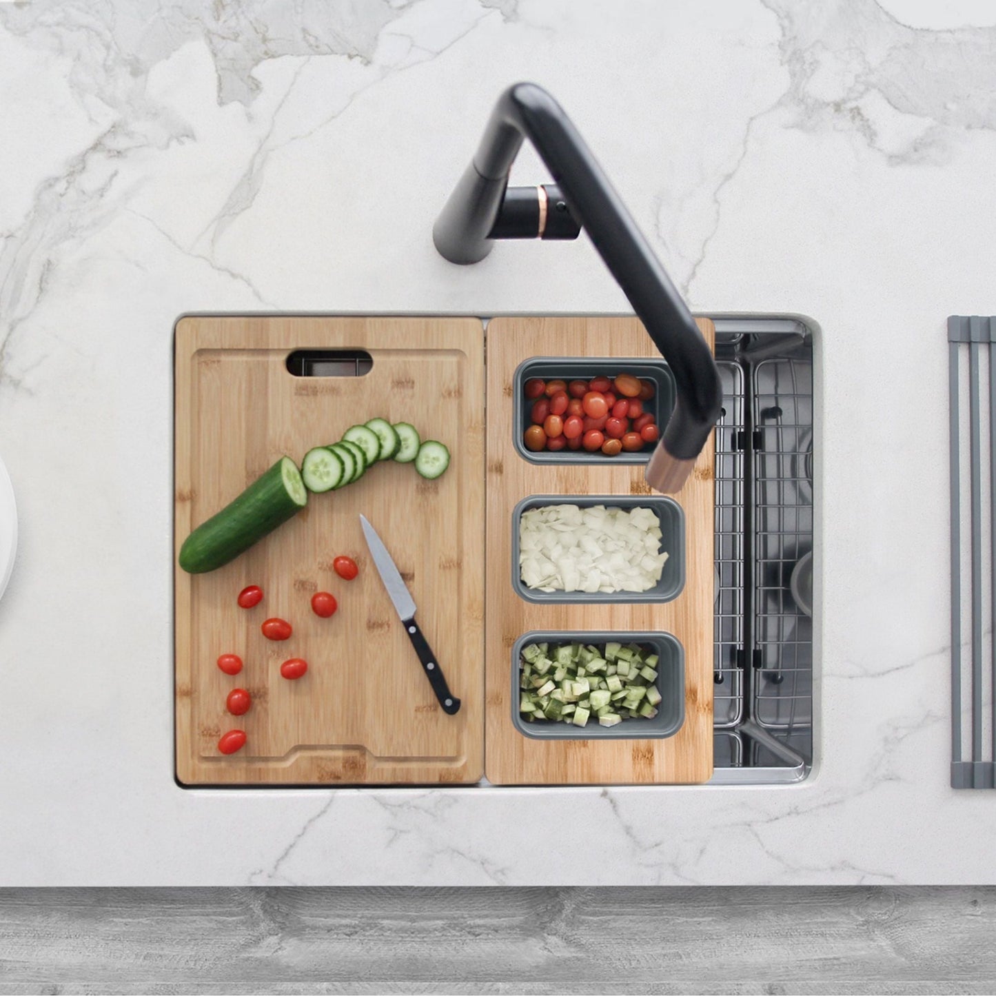 Stylish Workstation Serving Board With 3 Containers A-908