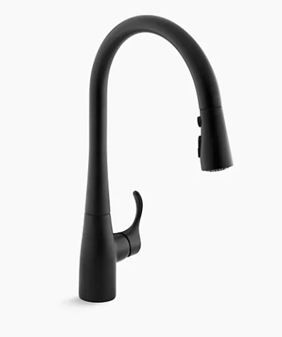 Kohler Simplice Single-hole or Three-hole Kitchen Sink Faucet With 16-5/8" Pull-down Spout, Docknetik Magnetic Docking System, and a 3-function Sprayhead Featuring Sweep Spray - Matte Black