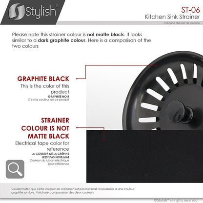 Stylish 3.5" Pearl Black Stainless Steel Kitchen Sink Strainer with Removable Basket, Strainer Assembly ST-06