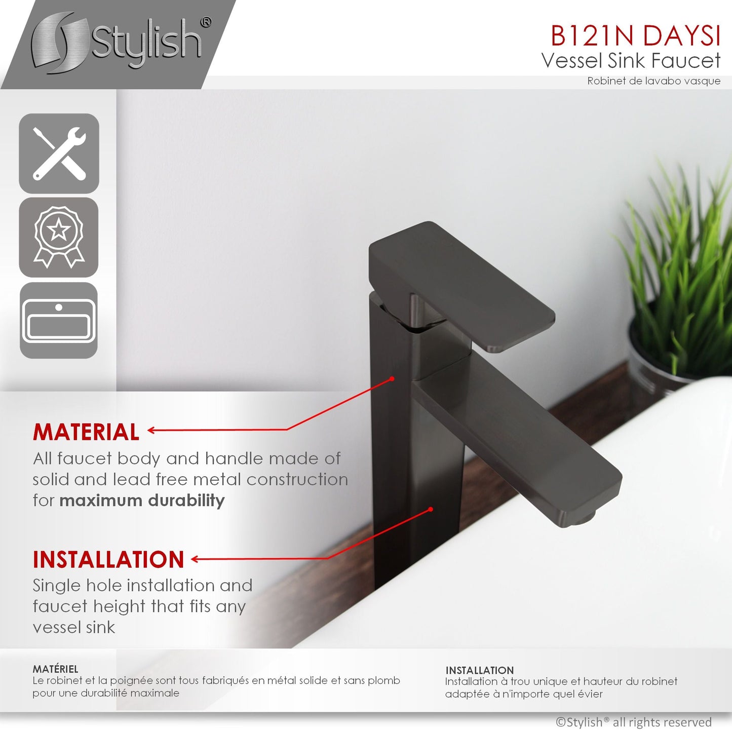 Stylish Daysi 12" Single Hole Single Handle Vessel Bathroom Faucet in Matte Black B-121N