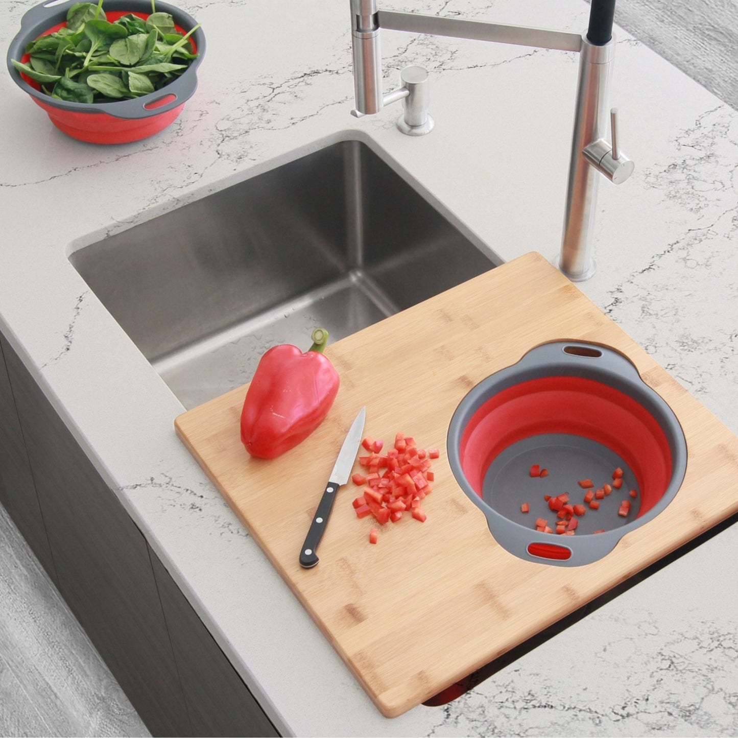 Stylish 16" Over The Sink Large Cutting Board With Colander Set A-907