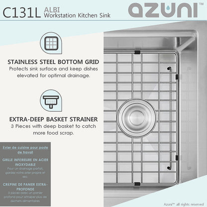 Stylish Azuni Albi 30" x 19" Reversible Undermount Workstation Single Bowl Kitchen Sink C131L