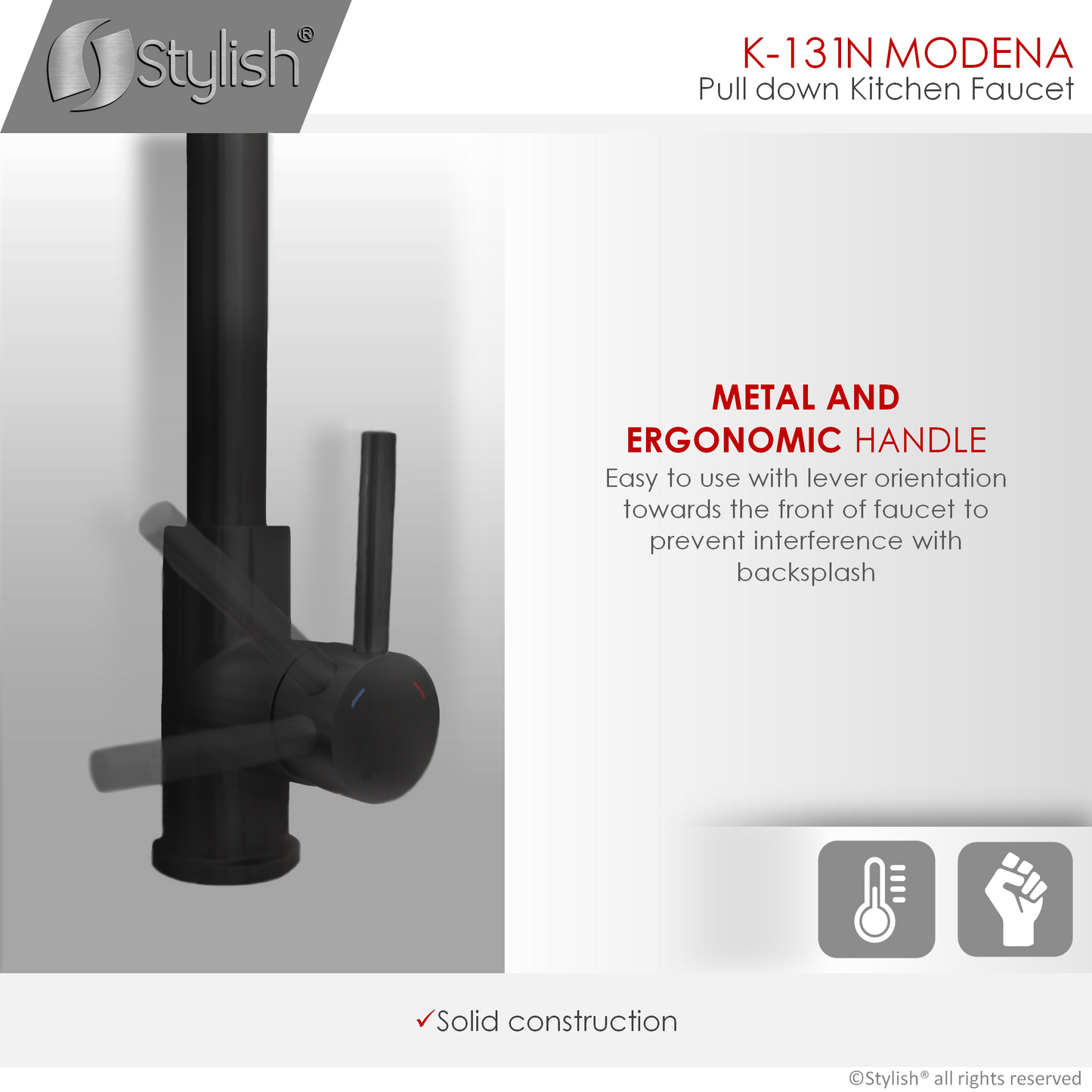 Stylish Modena 14" Kitchen Faucet Single Handle Pull Down Dual Mode Stainless Steel Matte Black Finish K-131N