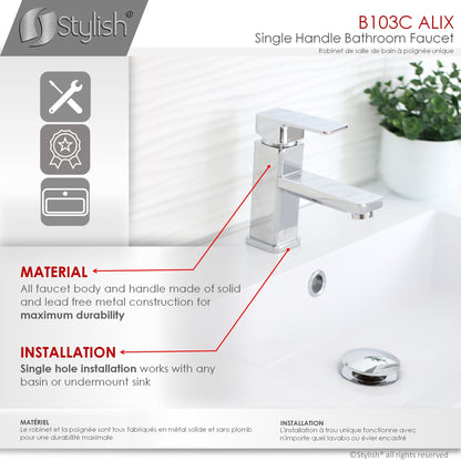 Stylish Alix Single Handle 6" Bathroom Faucet for Single Hole Brass Basin Mixer Tap, Polished Chrome Finish B-103C