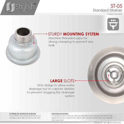 Stylish 3.5" Stainless Steel Strainer with Removable Basket, Strainer Assembly ST-05