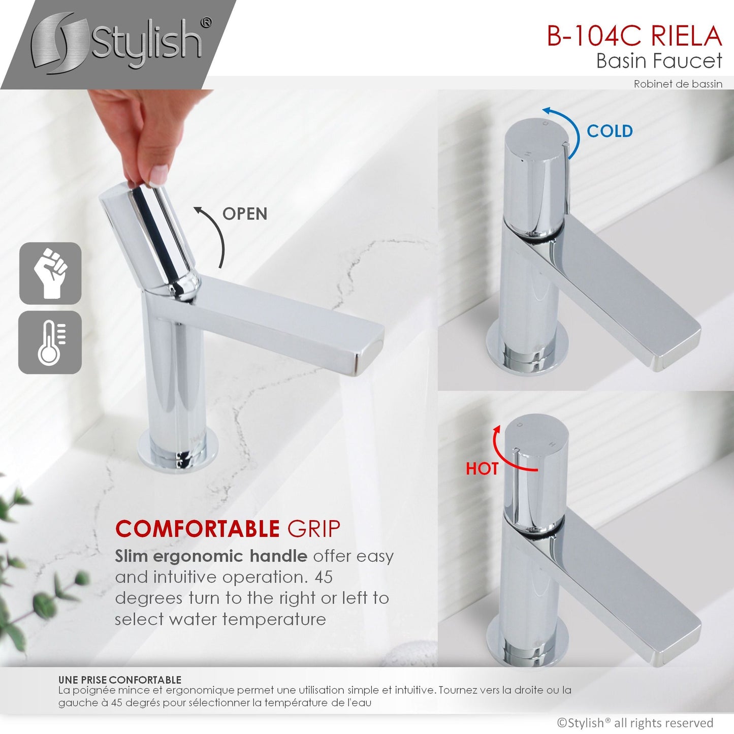 Stylish Riela 7" Single Handle Modern Bathroom Basin Faucet in Polished Chrome Finish B-104C