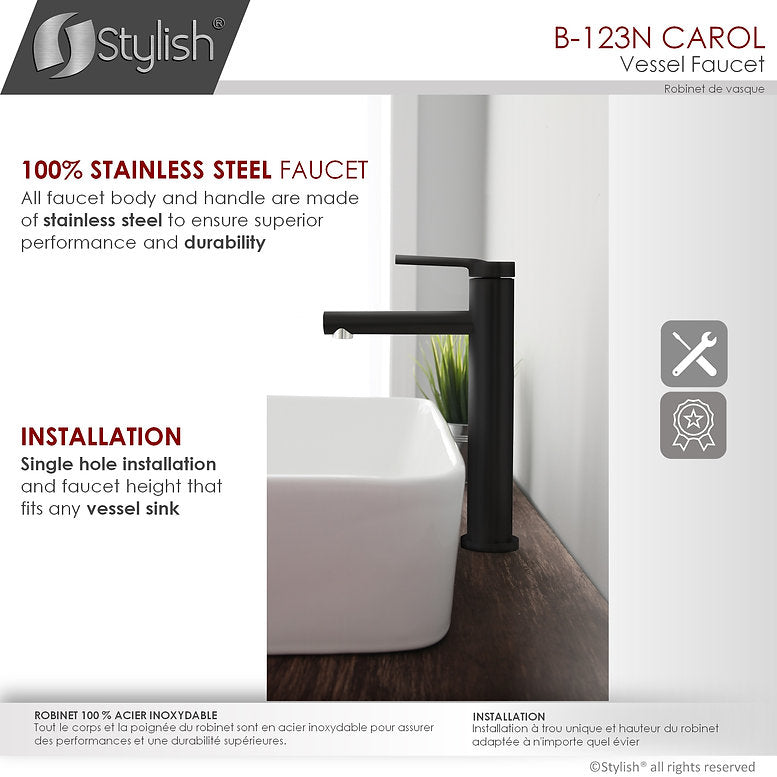 Stylish Stylish Carol Bathroom Faucet Single Handle Matte Black Finish B-123N