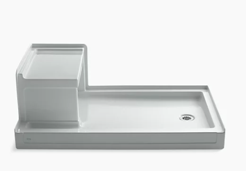 Kohler Tresham 60" x 36" single threshold right-hand drain shower base with integral left-hand seat - Ice Grey