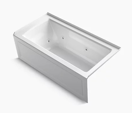 Kohler Archer 60" x 30" three-side integral flange whirlpool bath with right-hand drain, heater, and Comfort Depth design -White