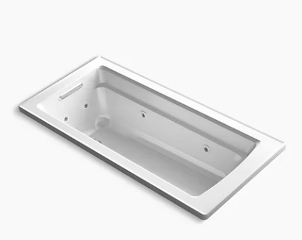 Kohler Archer 66" x 32" drop-in whirlpool bath with end drain and heater - White