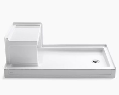 Kohler Tresham 60" x 36" single threshold right-hand drain shower base with integral left-hand seat - White