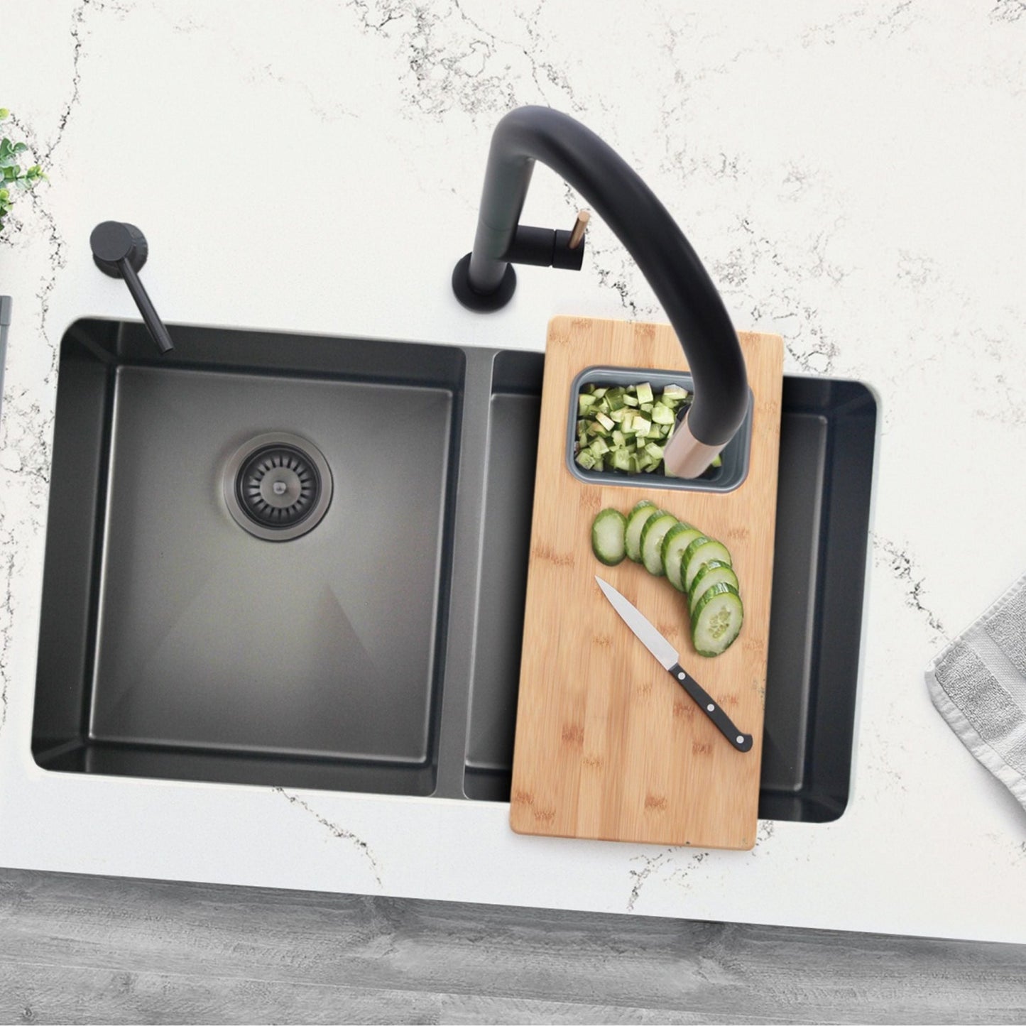 Stylish 18" Over The Sink Serving Board With 1 Container A-913
