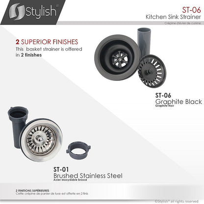 Stylish 3.5" Pearl Black Stainless Steel Kitchen Sink Strainer with Removable Basket, Strainer Assembly ST-06