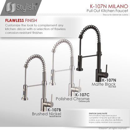 Stylish Milano 17.5" Kitchen Faucet Single Handle Pull Down Dual Mode Lead Free Matte Black Finish K-107N