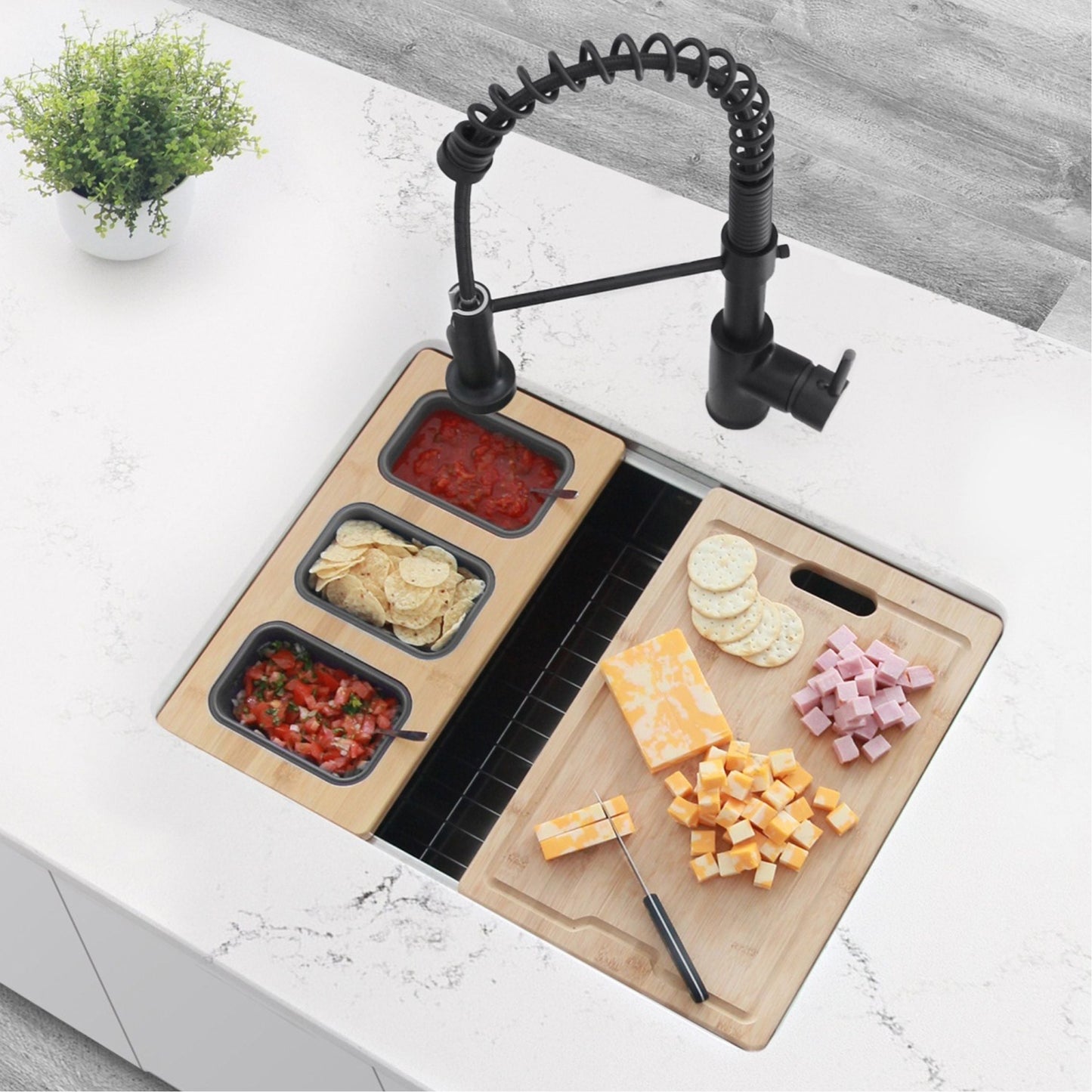 Stylish Workstation Serving Board With 3 Containers A-908