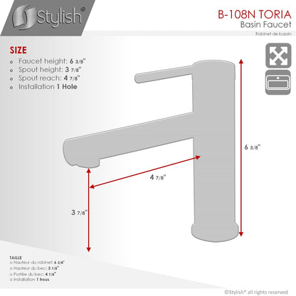 Stylish Toria 6" Single Handle Basin Bathroom Faucet in Matte Black Finish B-108N