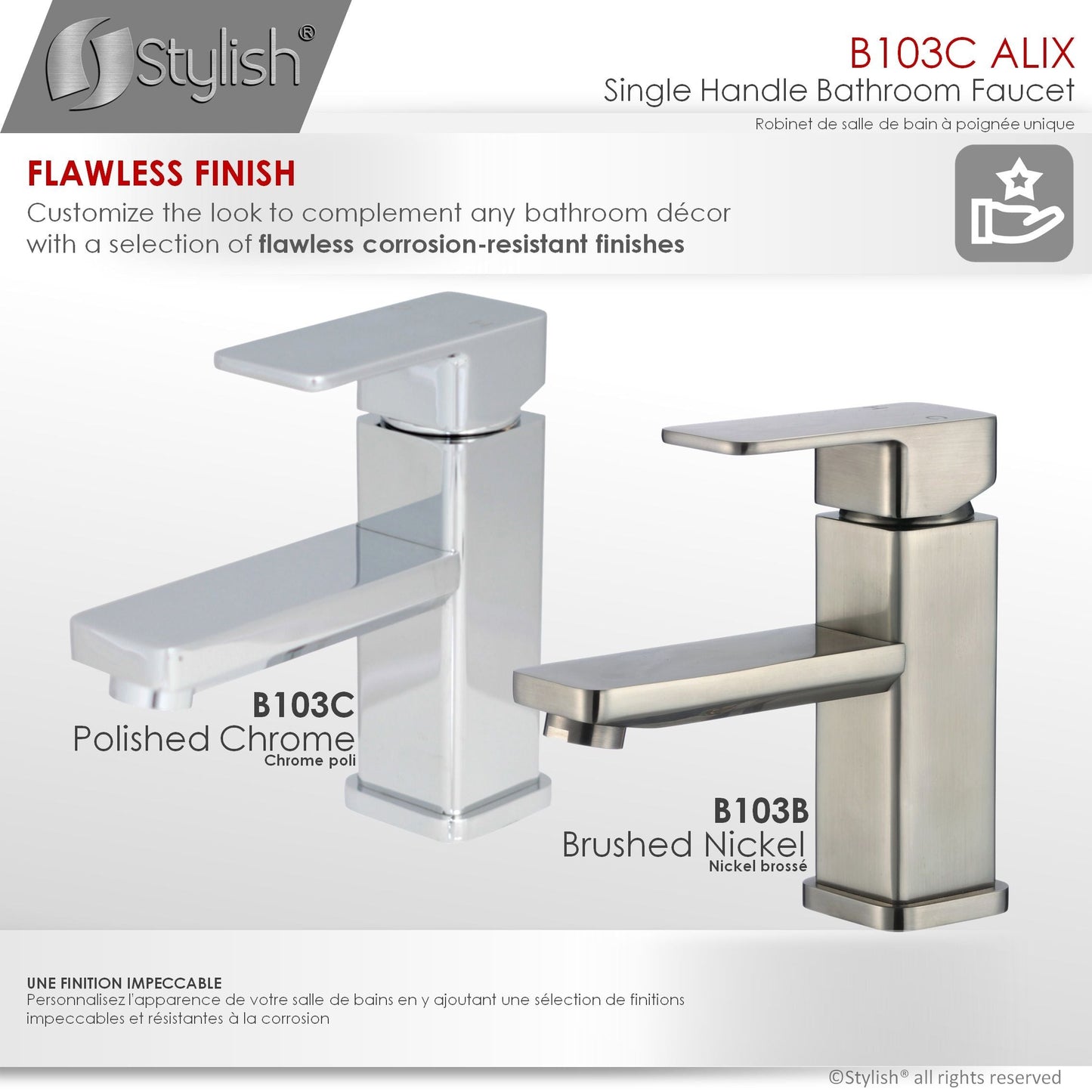 Stylish Alix Single Handle 6" Bathroom Faucet for Single Hole Brass Basin Mixer Tap, Polished Chrome Finish B-103C