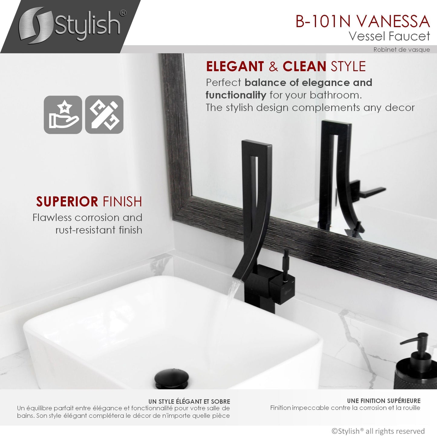 Stylish Vanessa 17.5" Bathroom Faucet Single Handle Matte Black Finish B-101N