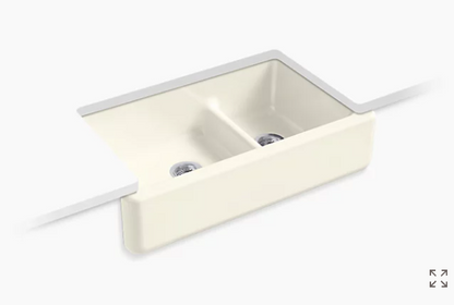Kohler Whitehaven 35-11/16" X 21-9/16" X 9-5/8" Smart Divide Undermount Double-bowl Large/medium Farmhouse Kitchen Sink With Tall Apron - Biscuit