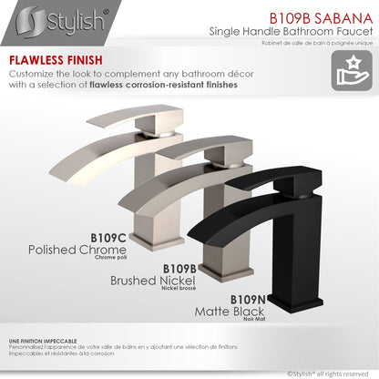 Stylish Sabana 7" Single Handle Bathroom Faucet for Single Hole Brass Basin Mixer Tap, Brushed Nickel Finish B-109B