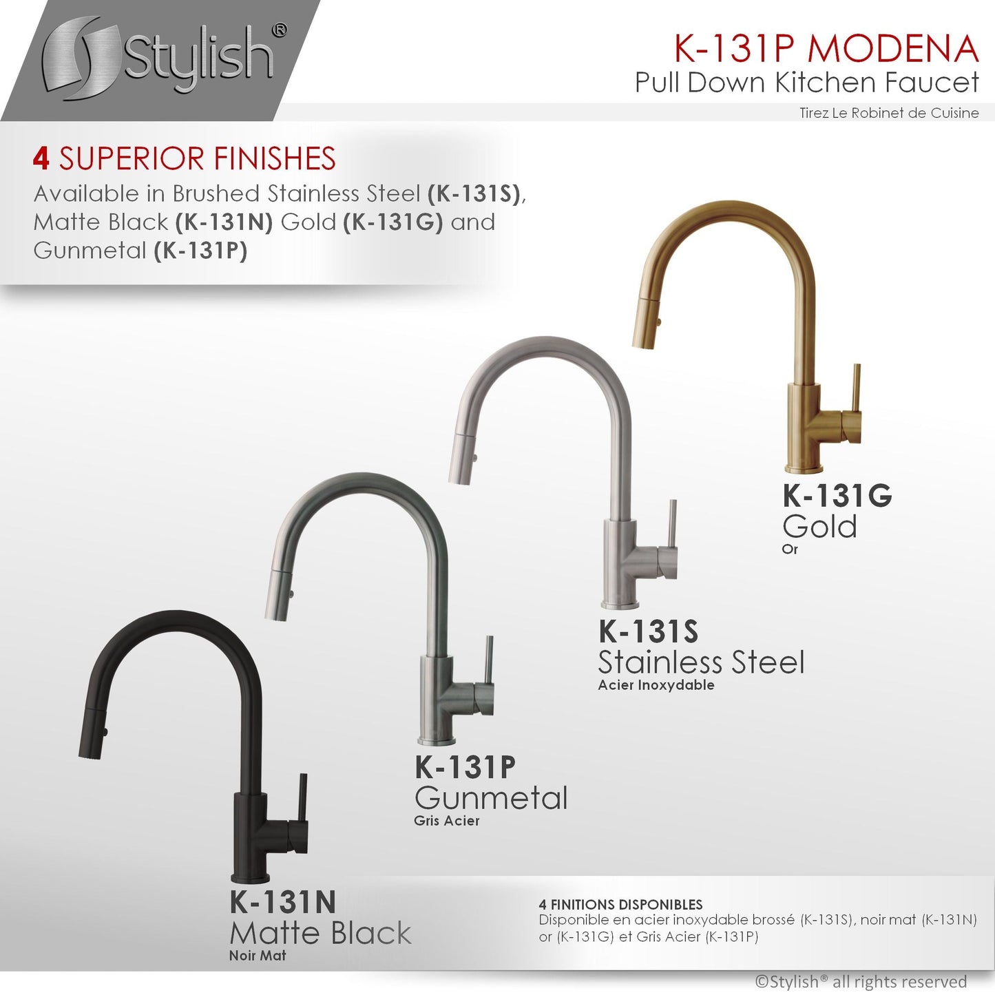 Stylish Modena 14" Kitchen Faucet Single Handle Pull Down Dual Mode Stainless Steel GunMetal Finish K-131P