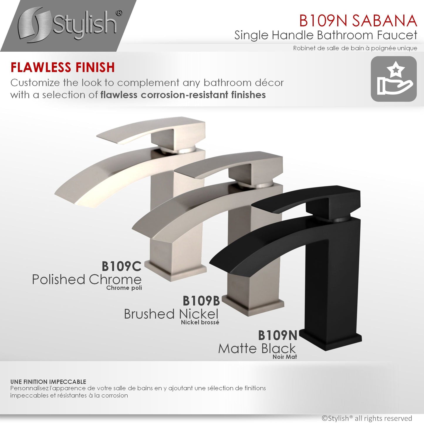 Stylish Sabana Single Handle 7" Bathroom Faucet for Single Hole Brass Basin Mixer Tap, Matte Black Finish B-109N