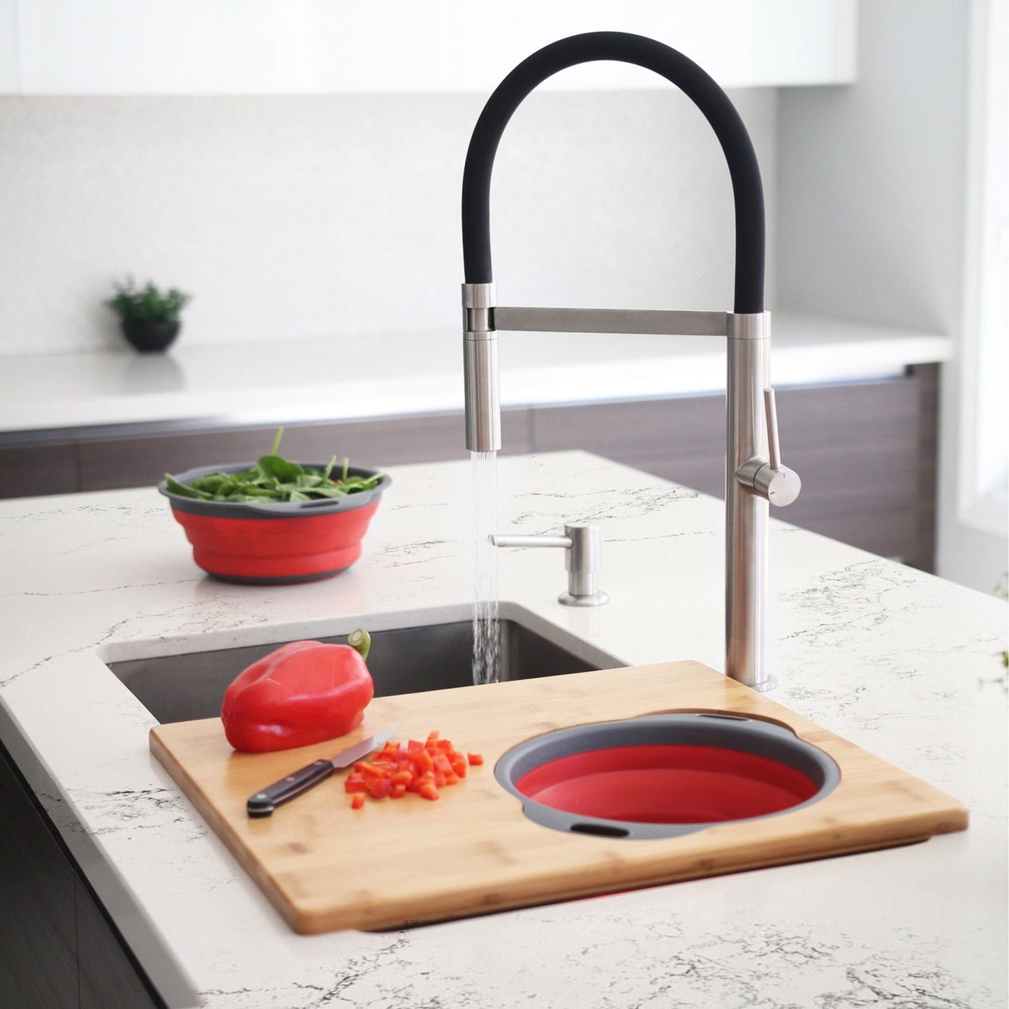 Stylish 16" Over The Sink Large Cutting Board With Colander Set A-907