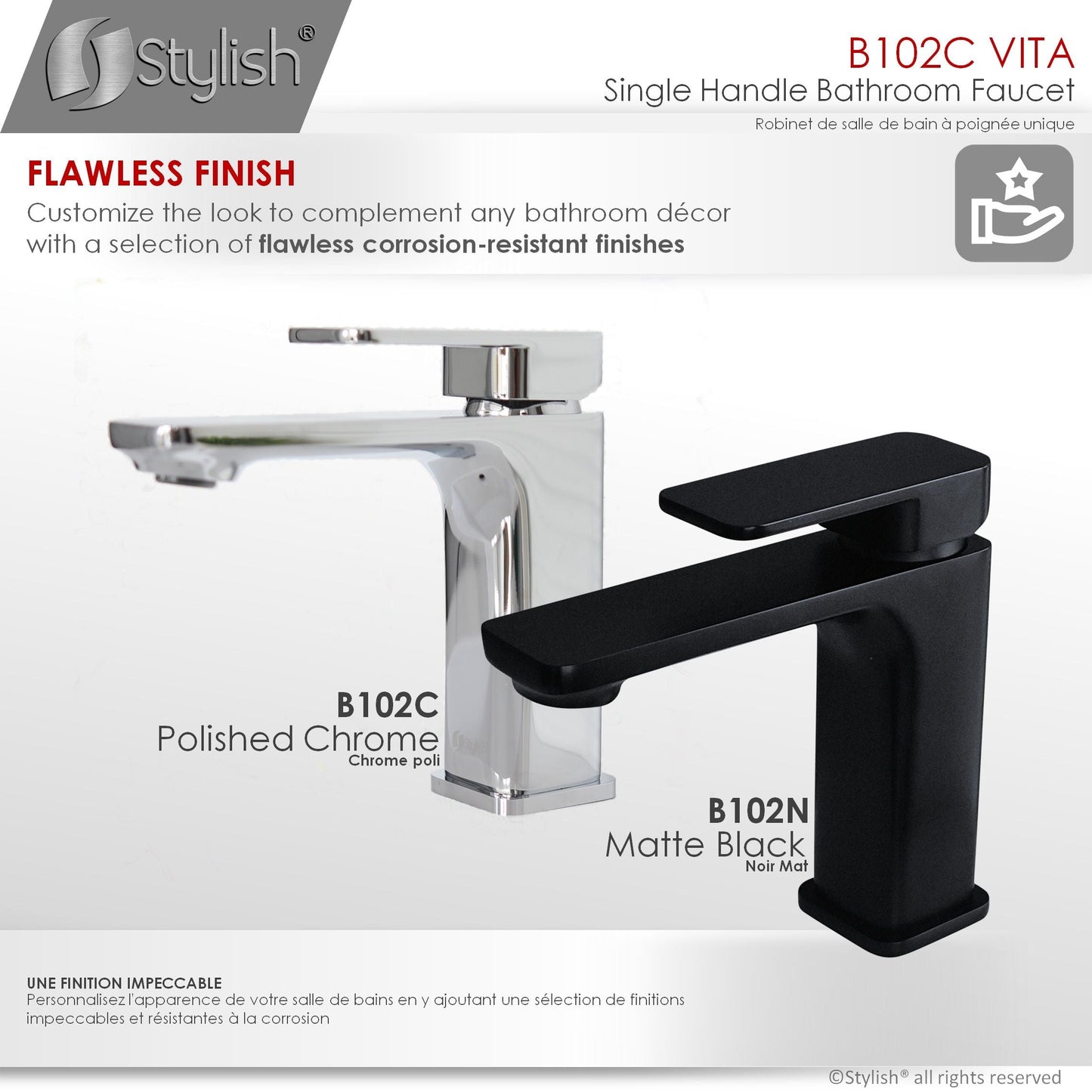 Stylish Vita Single Handle 6" Bathroom Faucet for Single Hole Brass Basin Mixer Tap, Polished Chrome Finish B-102C