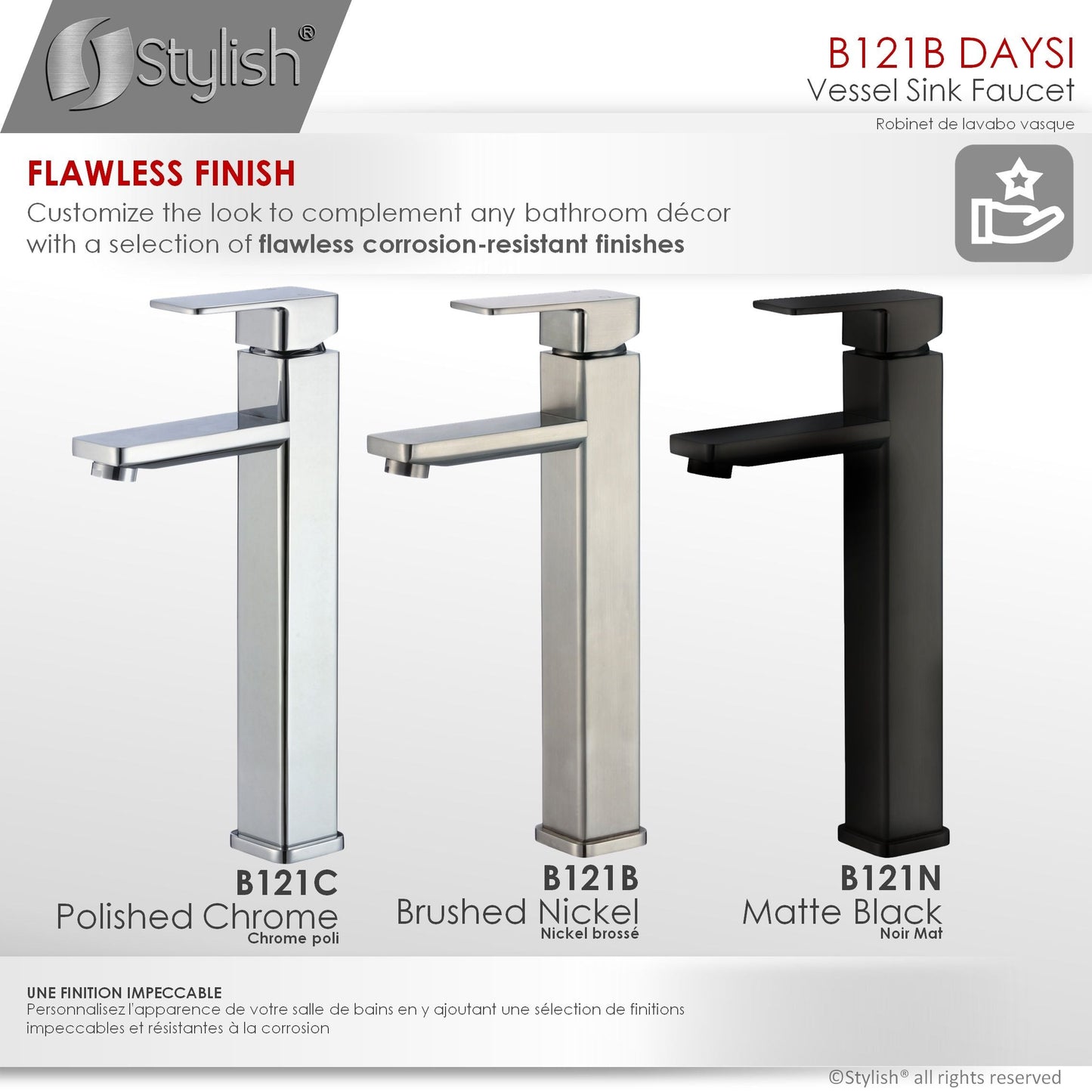 Stylish Daysi Brushed Nickel 12" Single-Hole Vessel Sink Bathroom Faucet B-121B