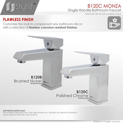 Stylish Monza Single Handle 6.5" Bathroom Faucet for Single Hole Brass Basin Mixer Tap, Polished Chrome Finish B-120C