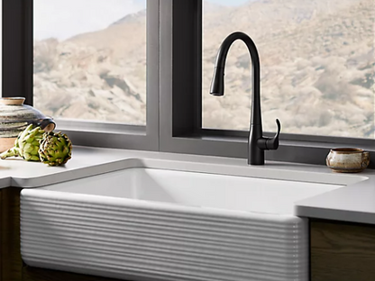 Kohler Simplice Single-hole or Three-hole Kitchen Sink Faucet With 16-5/8" Pull-down Spout, Docknetik Magnetic Docking System, and a 3-function Sprayhead Featuring Sweep Spray - Matte Black