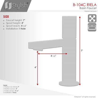 Stylish Riela 7" Single Handle Modern Bathroom Basin Faucet in Polished Chrome Finish B-104C