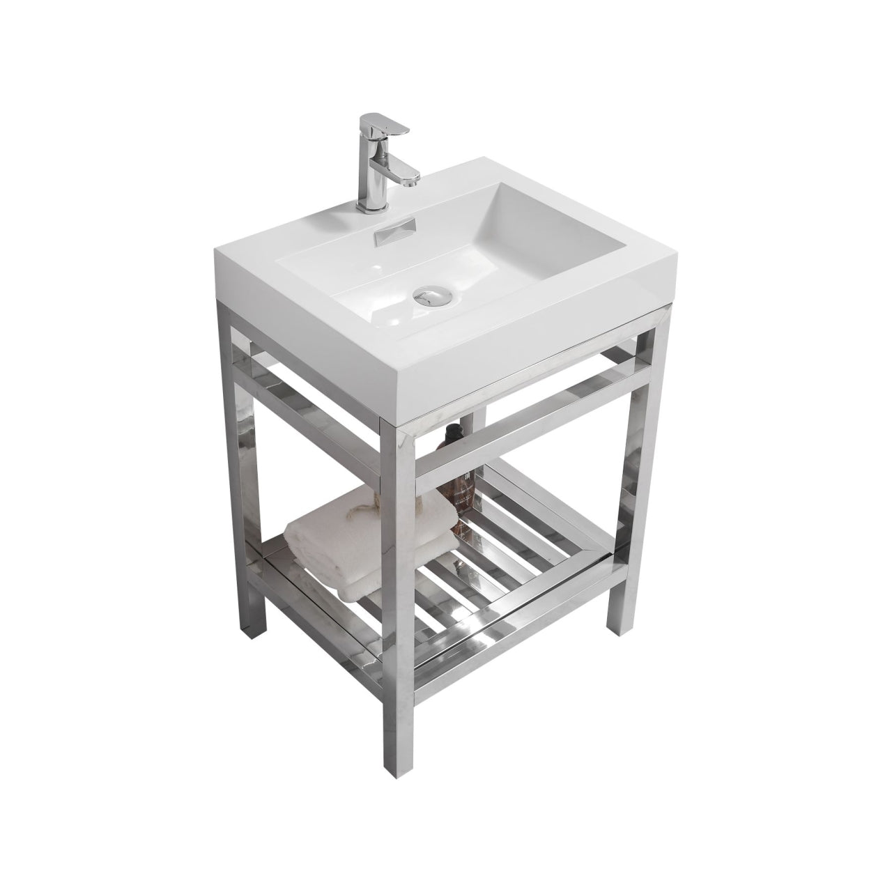 Kube Bath Cisco 24" Stainless Steel Console Bathroom Vanity With White Acrylic Sink