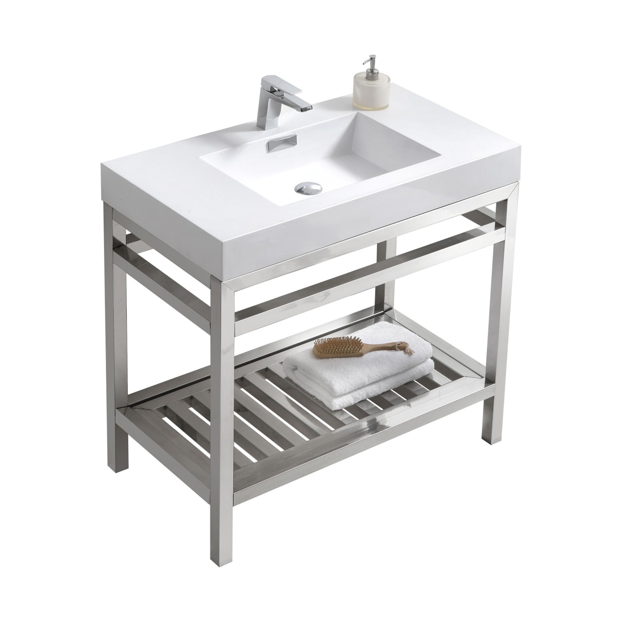 Kube Bath Cisco 36" Stainless Steel Console Bathroom Vanity With White Acrylic Sink